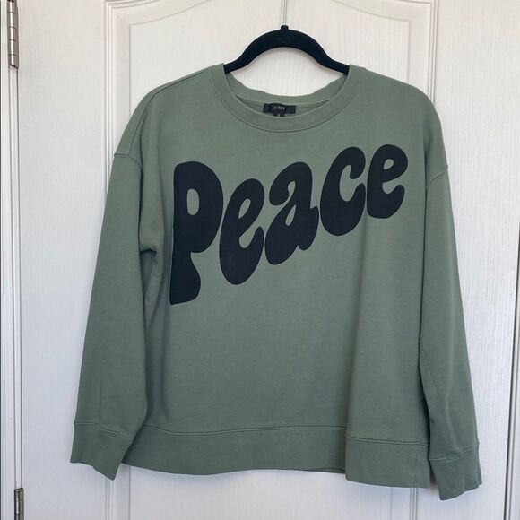 J. Crew Tops - J Crew Sweatshirt Green with Black Peace Graphic Size S